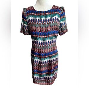 ARYN K Women’s 100% Silk Sheath Colorful Geometric Casual Mini Dress Size M